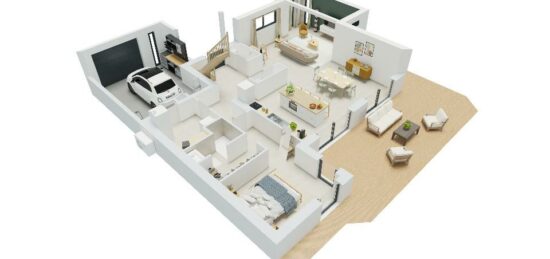 Plan de maison Surface terrain 150 m2 - 6 pièces - 4  chambres -  avec garage 