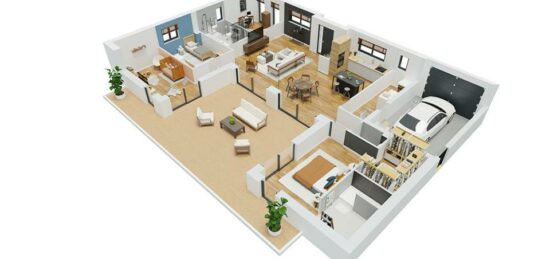 Plan de maison Surface terrain 130 m2 - 5 pièces - 4  chambres -  avec garage 